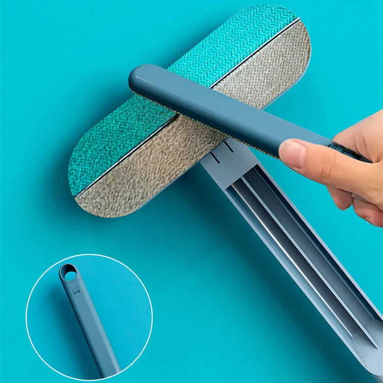 Multifunctional 4-in-1 cleaning brush with flannel head and extension handle for pet hair and screen cleaning.