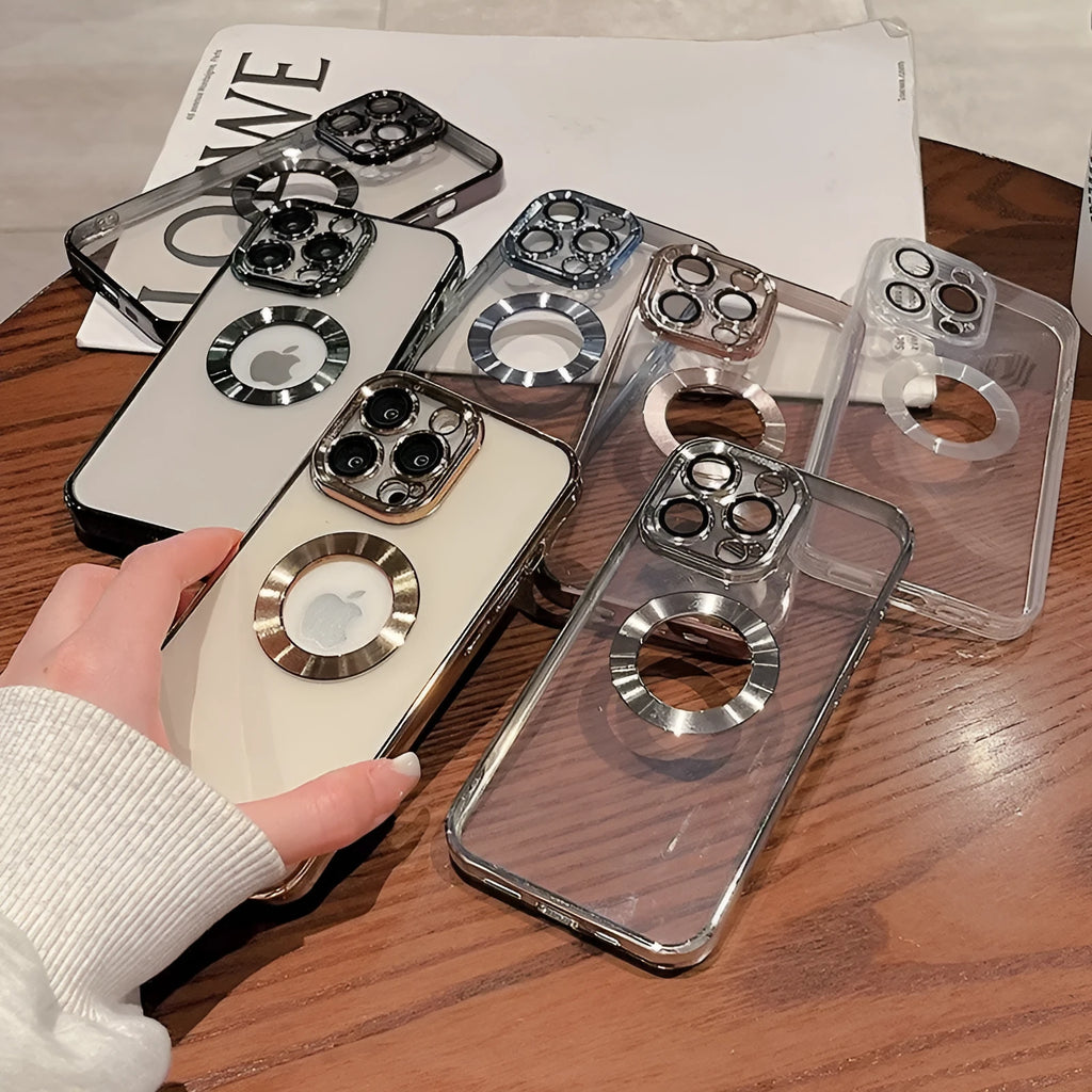 Clear electroplated iPhone case with built-in camera protector for iPhone models