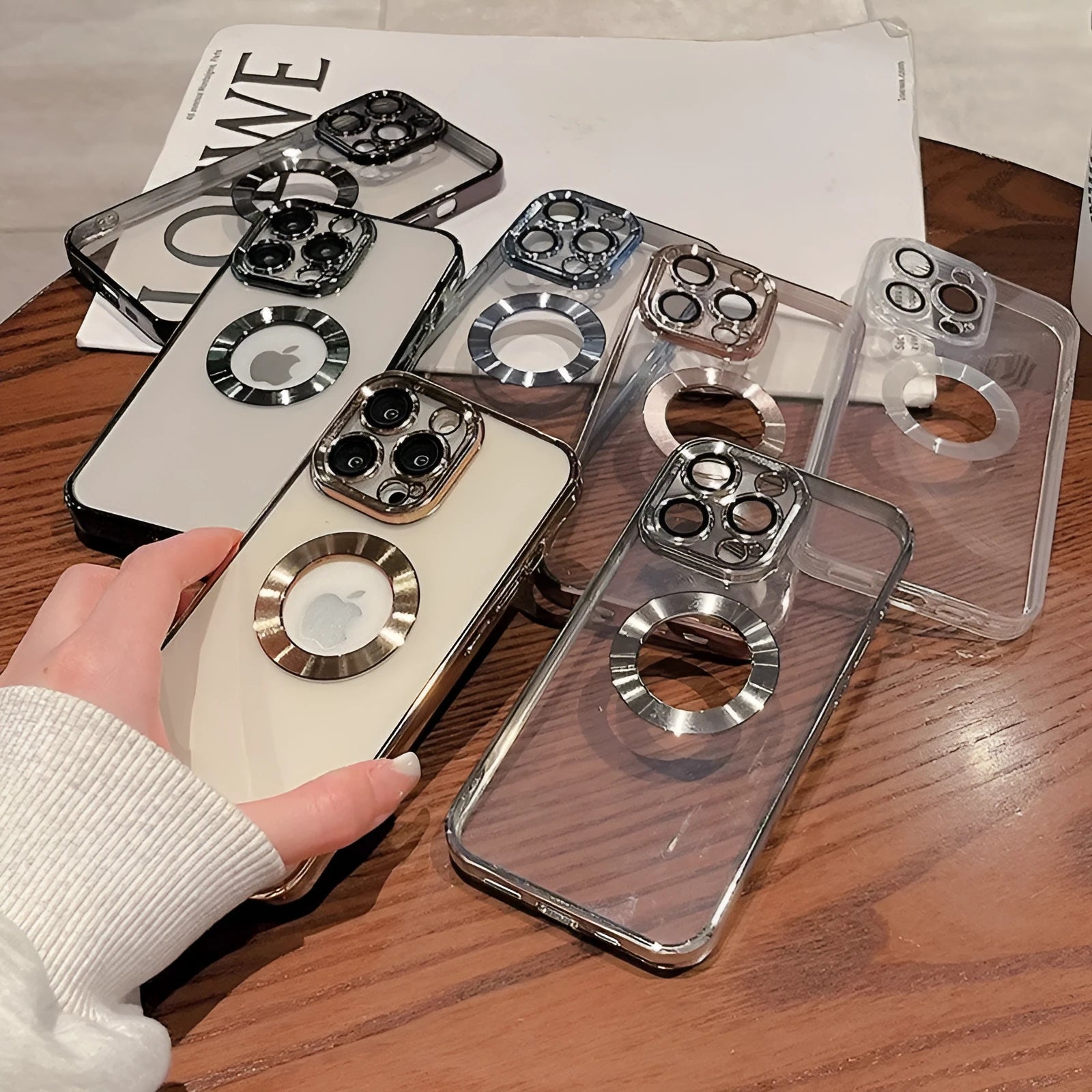 Clear electroplated iPhone case with built-in camera protector for iPhone models