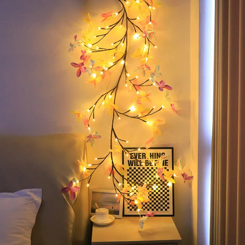 1.8m tall LED butterfly tree rattan lamp with flexible branches and colour-changing lights