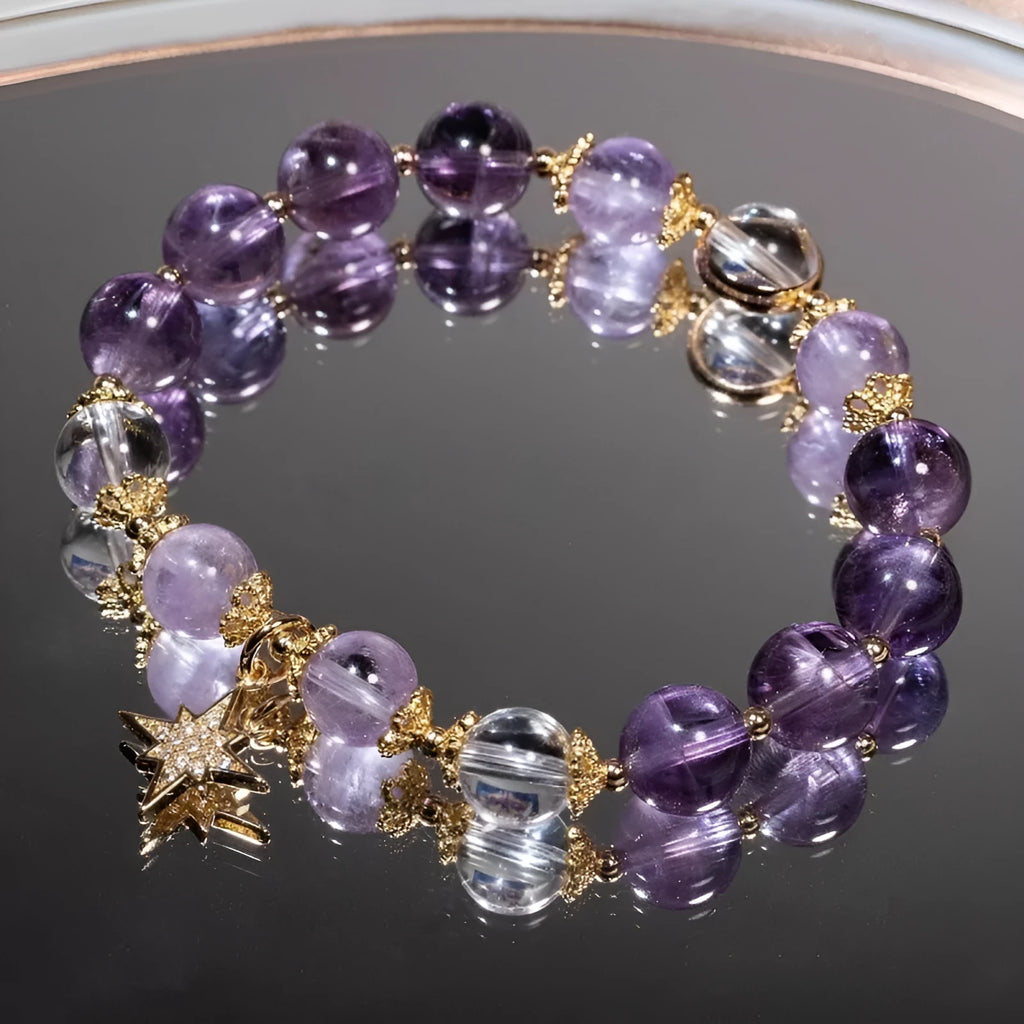 Purple Eight Awn Star amethyst bracelet in Matcha Green gift box, handmade women's jewellery