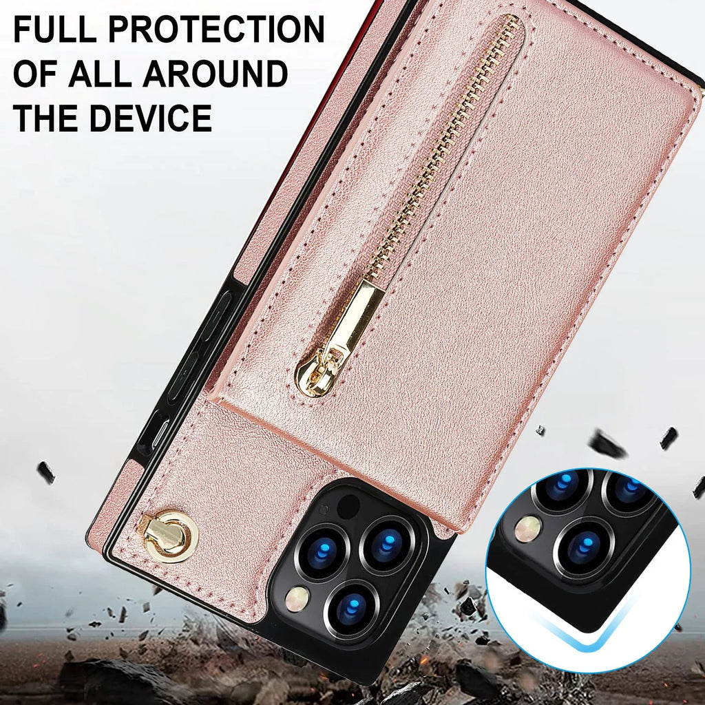 Black leather mobile phone case for an iPhone 13, showing the TPU inner layer and solid-colour exterior.