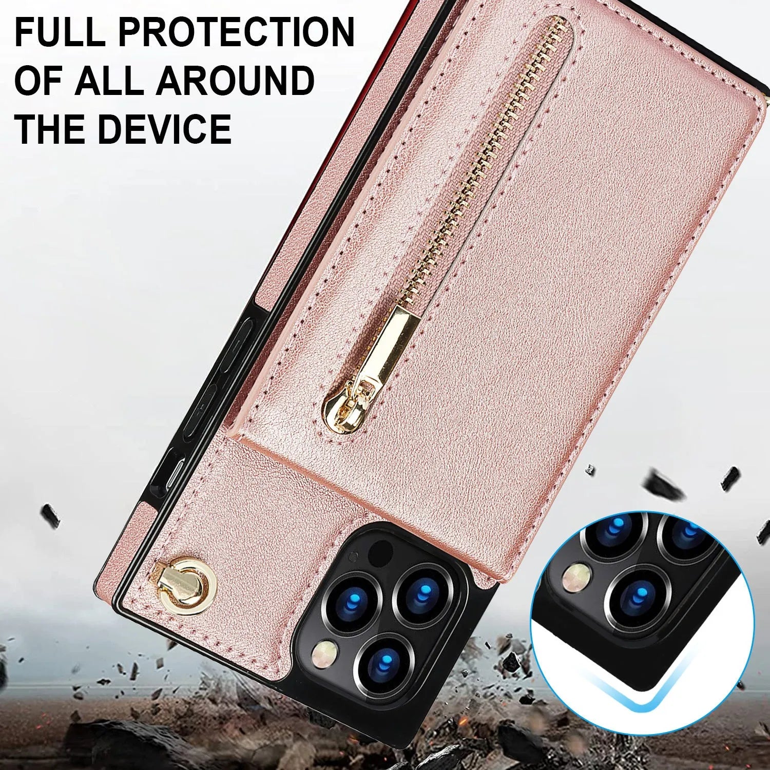 Black leather mobile phone case for an iPhone 13, showing the TPU inner layer and solid-colour exterior.