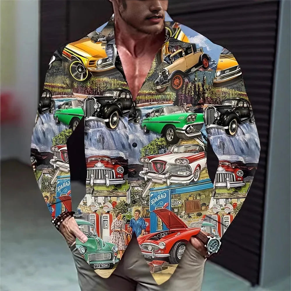 Men's Hawaiian style long sleeve shirt with floral pattern in a loose cardigan fit