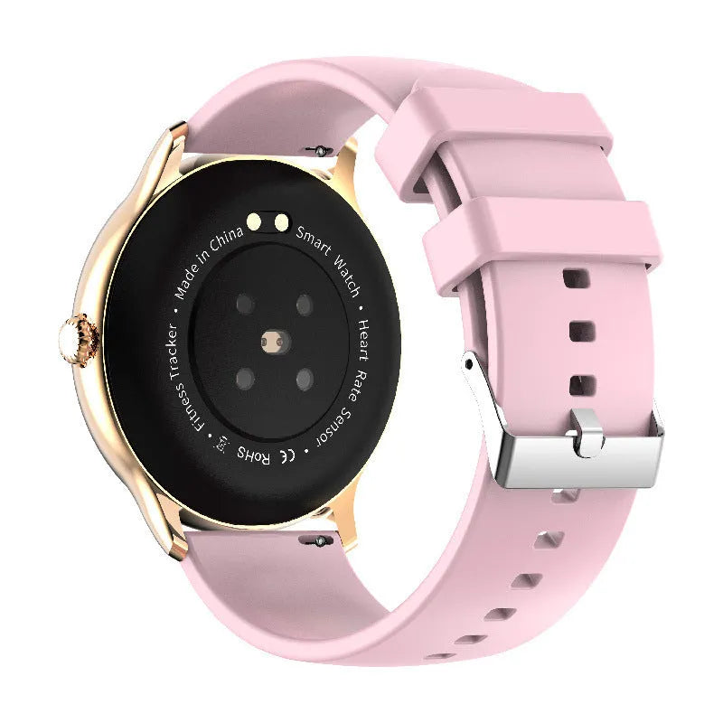 Black smart sports watch with blood pressure monitoring on a 1.28-inch display showing health metrics