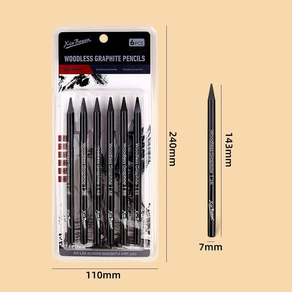 Graphite sketching pencil set with wood-free construction and six hardness grades