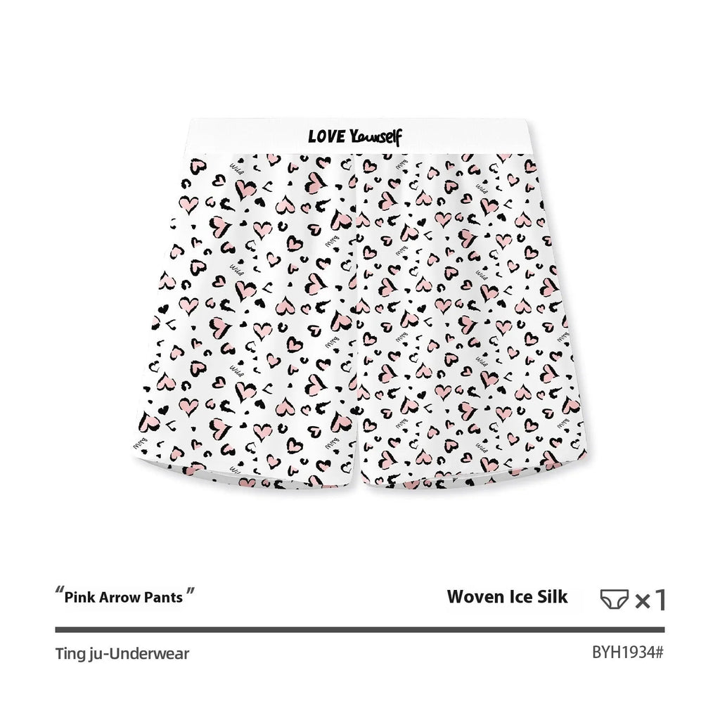 Men's leopard print loose woven boxer briefs in ice silk fabric on a white background.