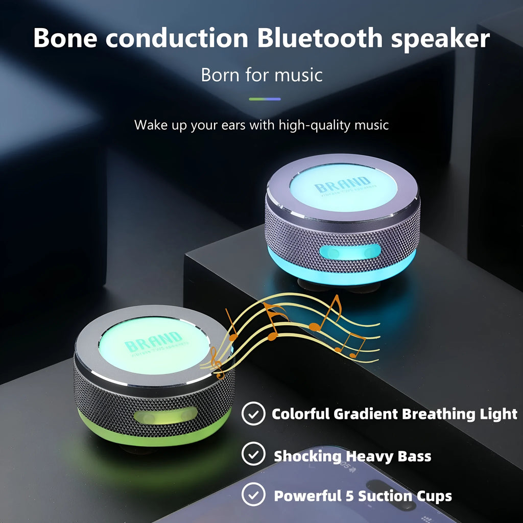 Small wireless bone conduction speaker with magnetic suction box and colour LED light in blue