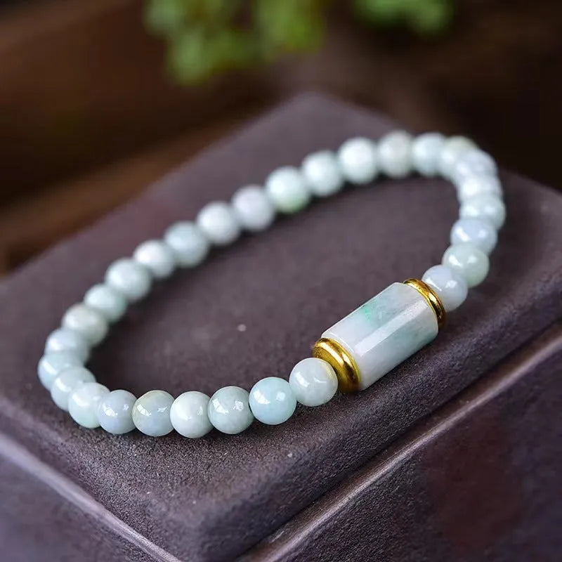 Emerald green Myanmar jade bracelet with round beads for men and women
