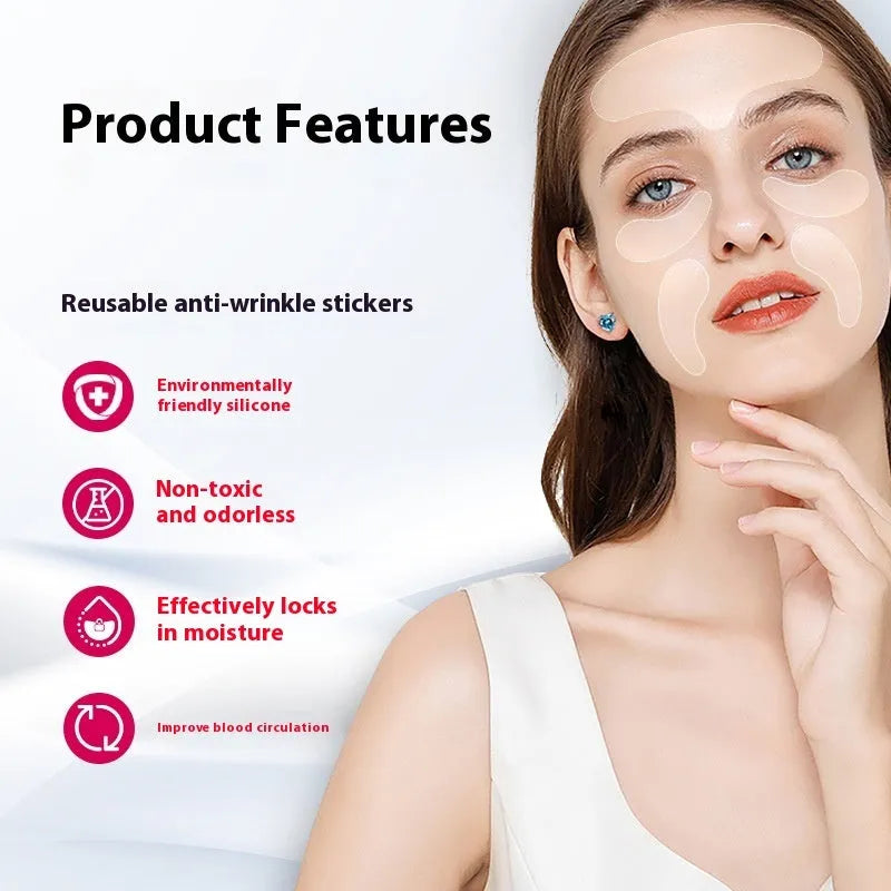 Silicone anti-wrinkle face stickers 5-piece set for forehead and eye application
