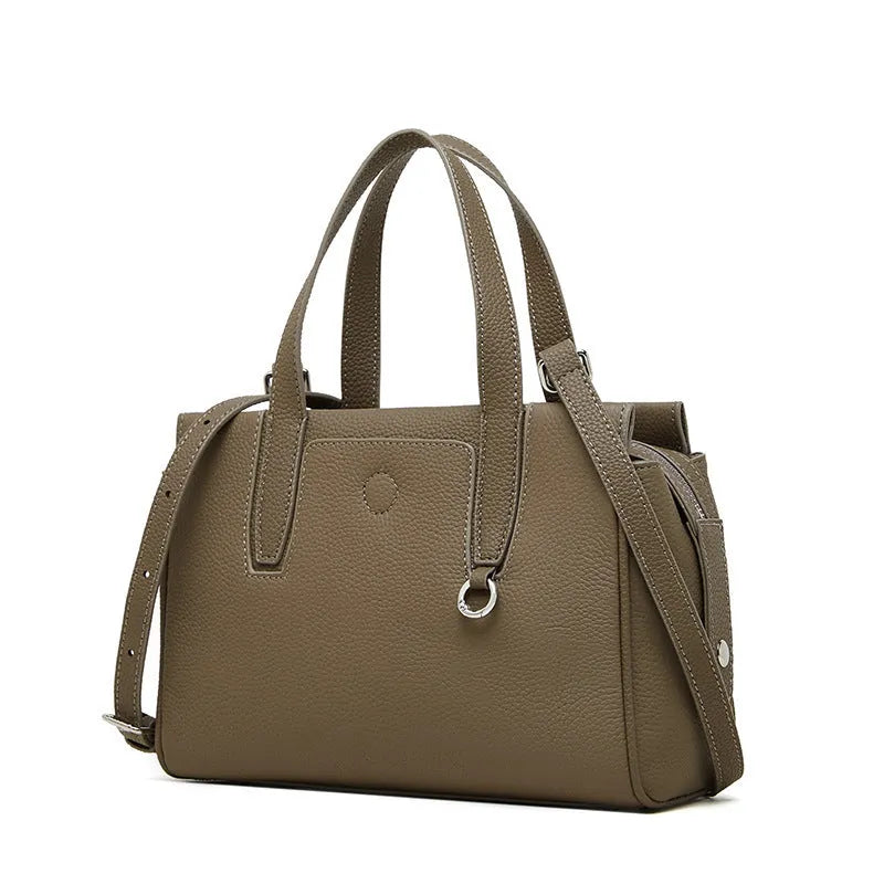 Genuine leather cowhide crossbody bag in horizontal square design with polyester cotton lining