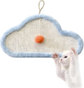 White cat scratching mat with sleeping cat design, natural sisal material, wall mounted or floor use