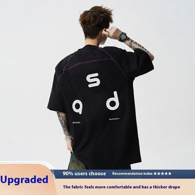 Men's loose fit cotton T-shirt in black and white colours with round neck and short sleeves