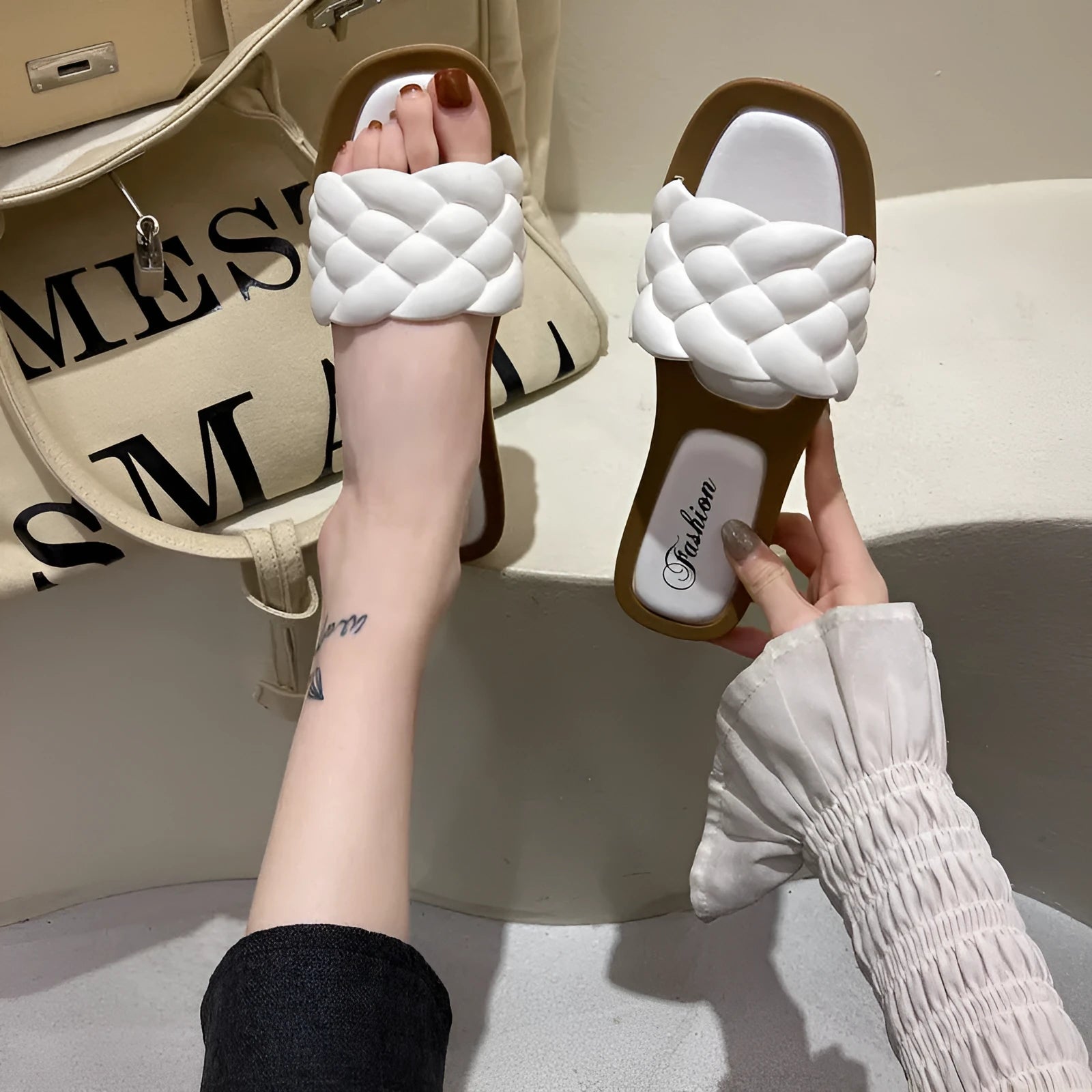 Women's plaid pattern beach sandals with anti-skid thick PVC soles in four colour options