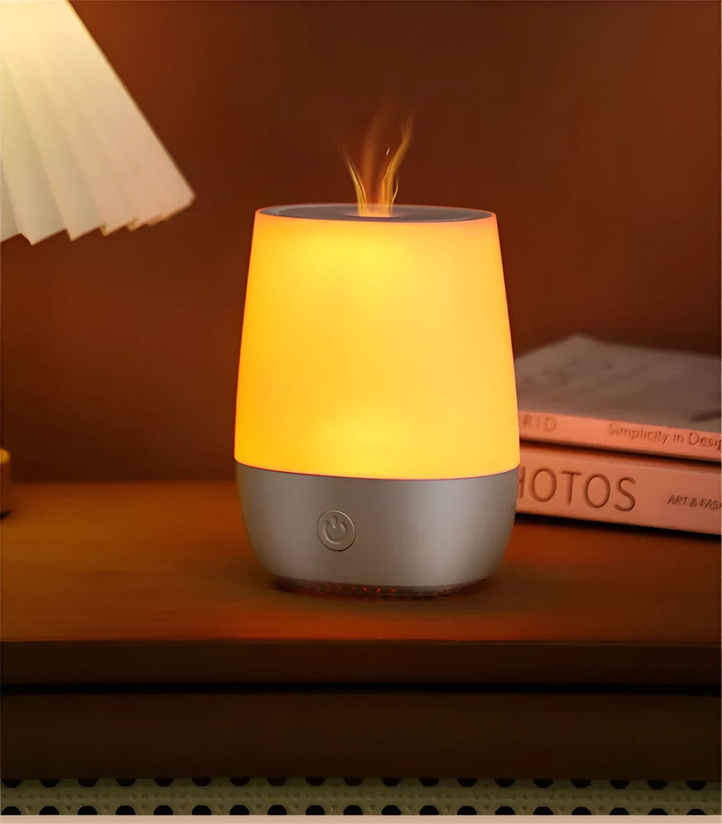 White USB aroma diffuser with simulated flame effect and Type-C cable