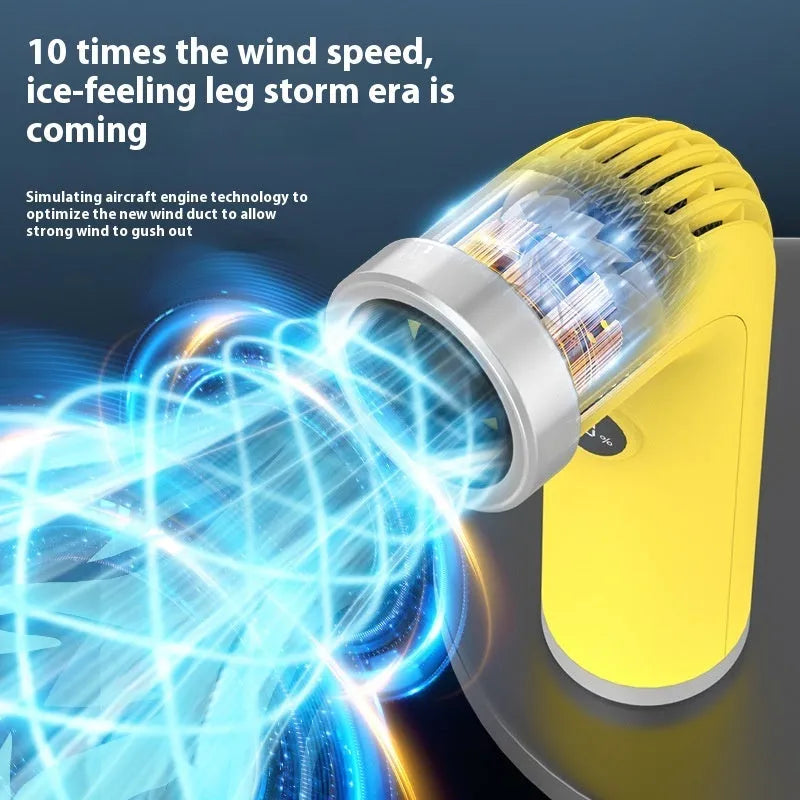 Bladeless turbine fan in apricot colour with lithium battery power for portable cooling