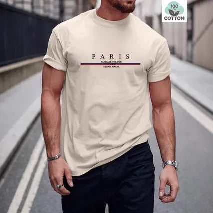 Men's heavy short-sleeved t-shirt with letter print in pure cotton, shown in apricot colour