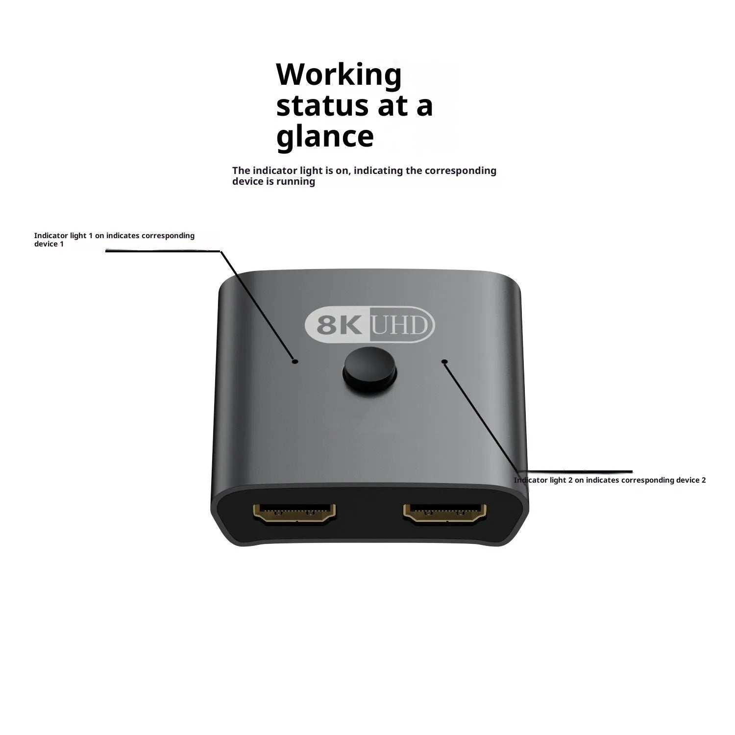 AB two-in-one-out bidirectional switcher supporting 4K and 8K resolution with split screen and 5-metre cable