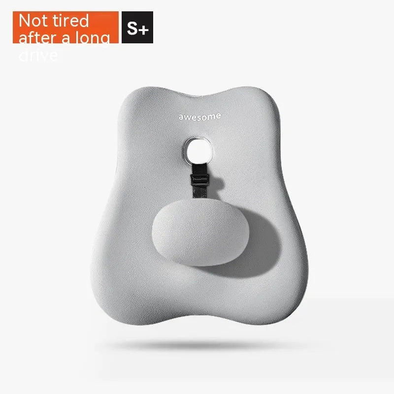 Black and grey car neck support headrest pillow with memory foam filling on car seat