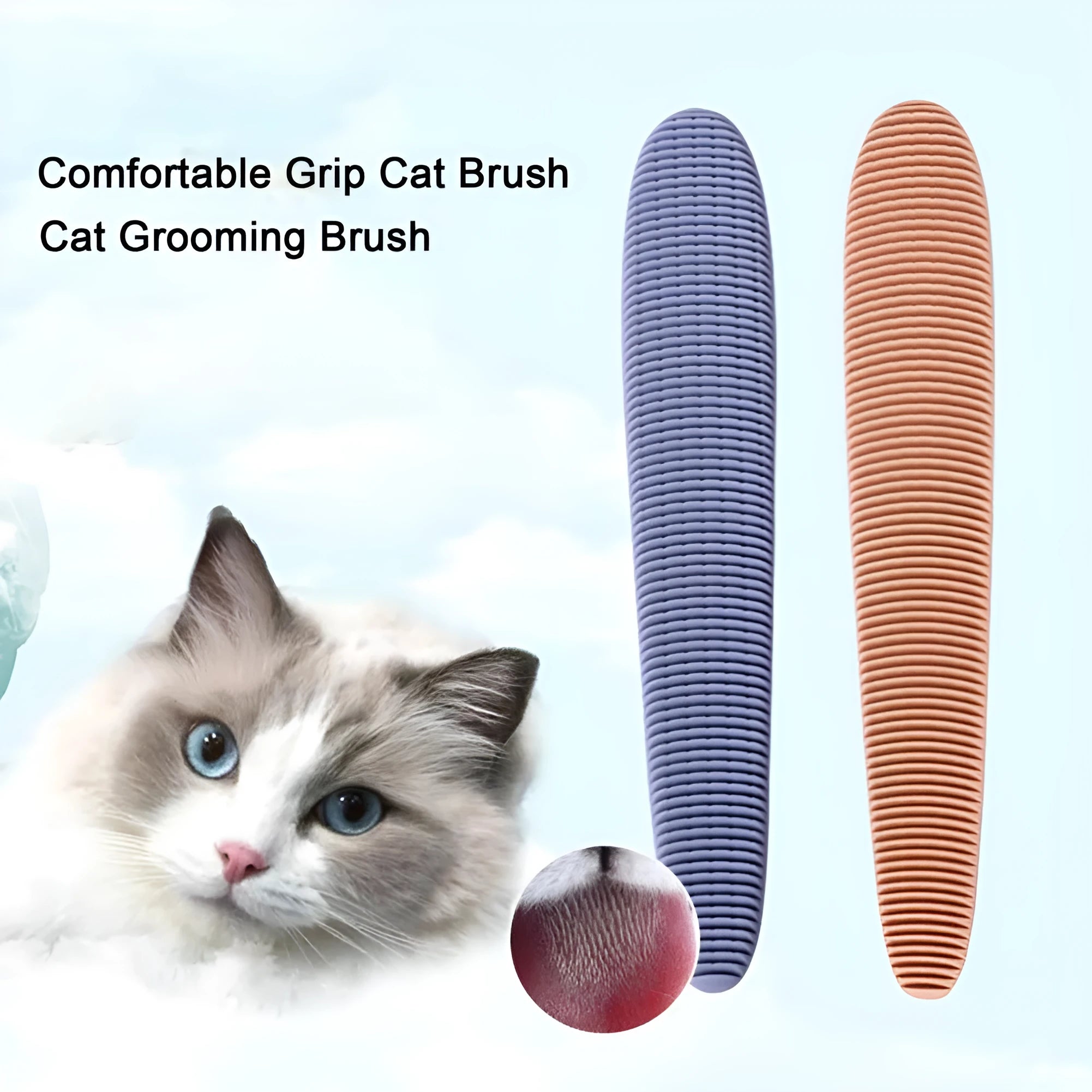Grey cat grooming comb with dual-ended design and tongue texture surface