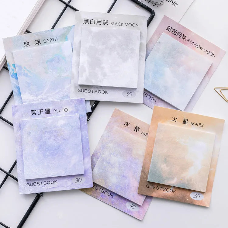 Square planet sticky notes notepad with oil painting artwork measuring 7.3cm