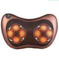 Black genuine leather neck and shoulder massage pillow with 8 heads for car and home use.