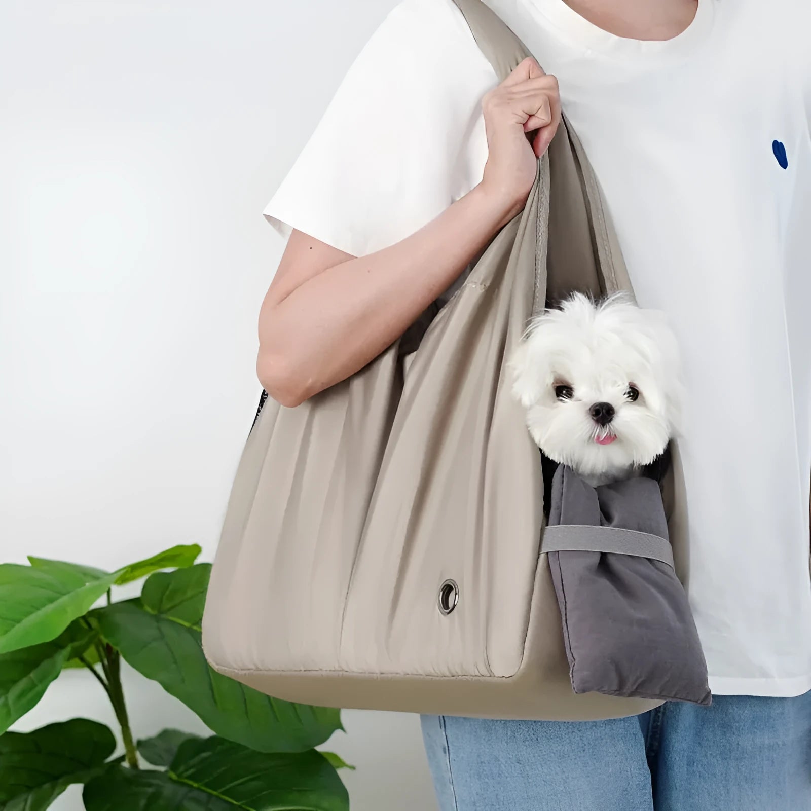 Apricot cloth pet handbag with medium 41cm by 16cm by 28cm dimensions for dogs and cats