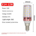 E14 screw cap corn cob LED light bulb with 60 small white LEDs visible, showing three colour temperature options.