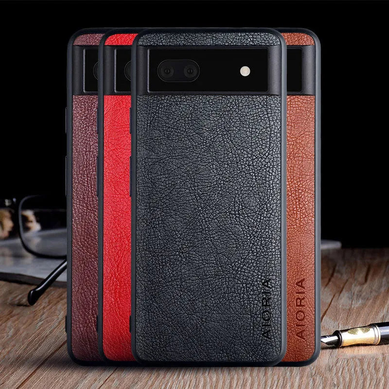PU leather phone case for Google Pixel 6, 6A and 6 Pro in business classic lychee skin style