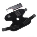 Black fabric ankle support with red light and heating therapy, USB cable, on a flat surface