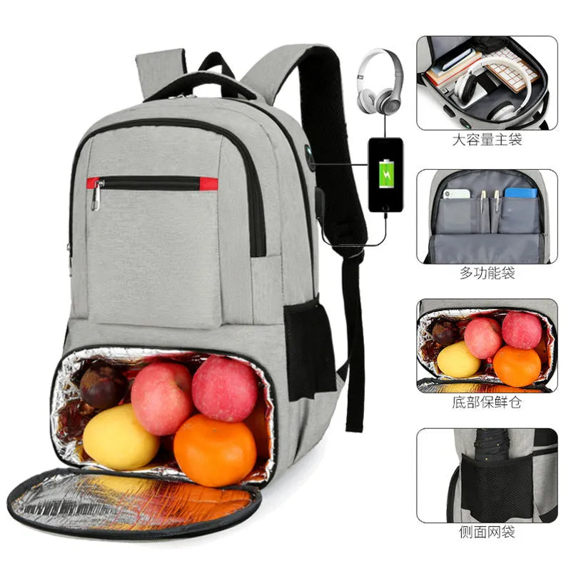 Insulated Oxford cloth picnic backpack showing curved shoulder straps and dry wet separation compartments