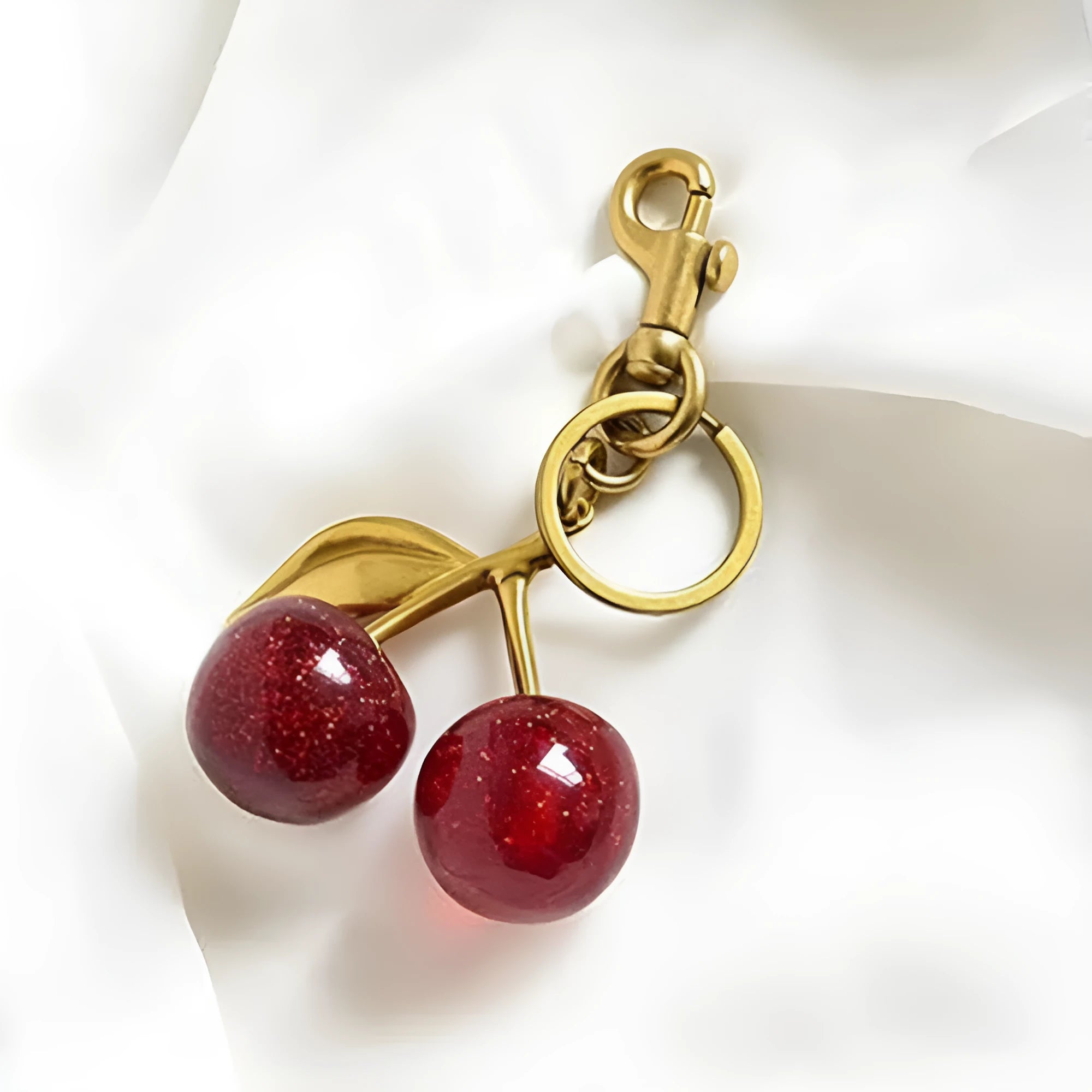 Red and pink zinc alloy cherry pendant for key ring or bag decoration