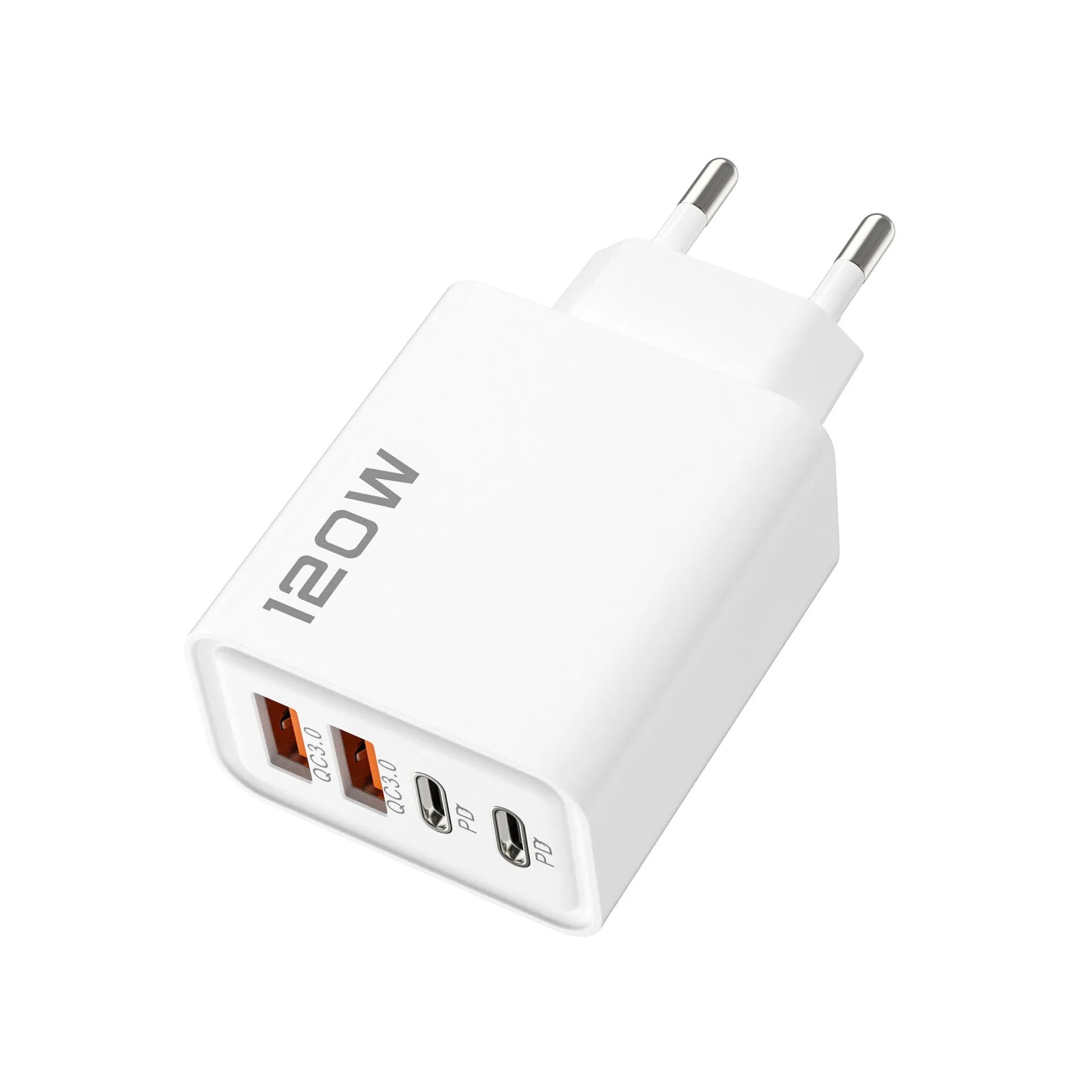 120W dual PD dual USB charger in black with interchangeable UK EU US plugs