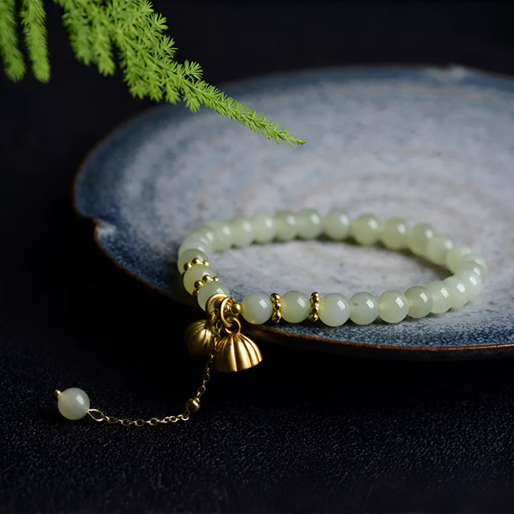 Shihuan natural Hetian Jade bracelet with 6mm beads, constellation pattern and fu character.