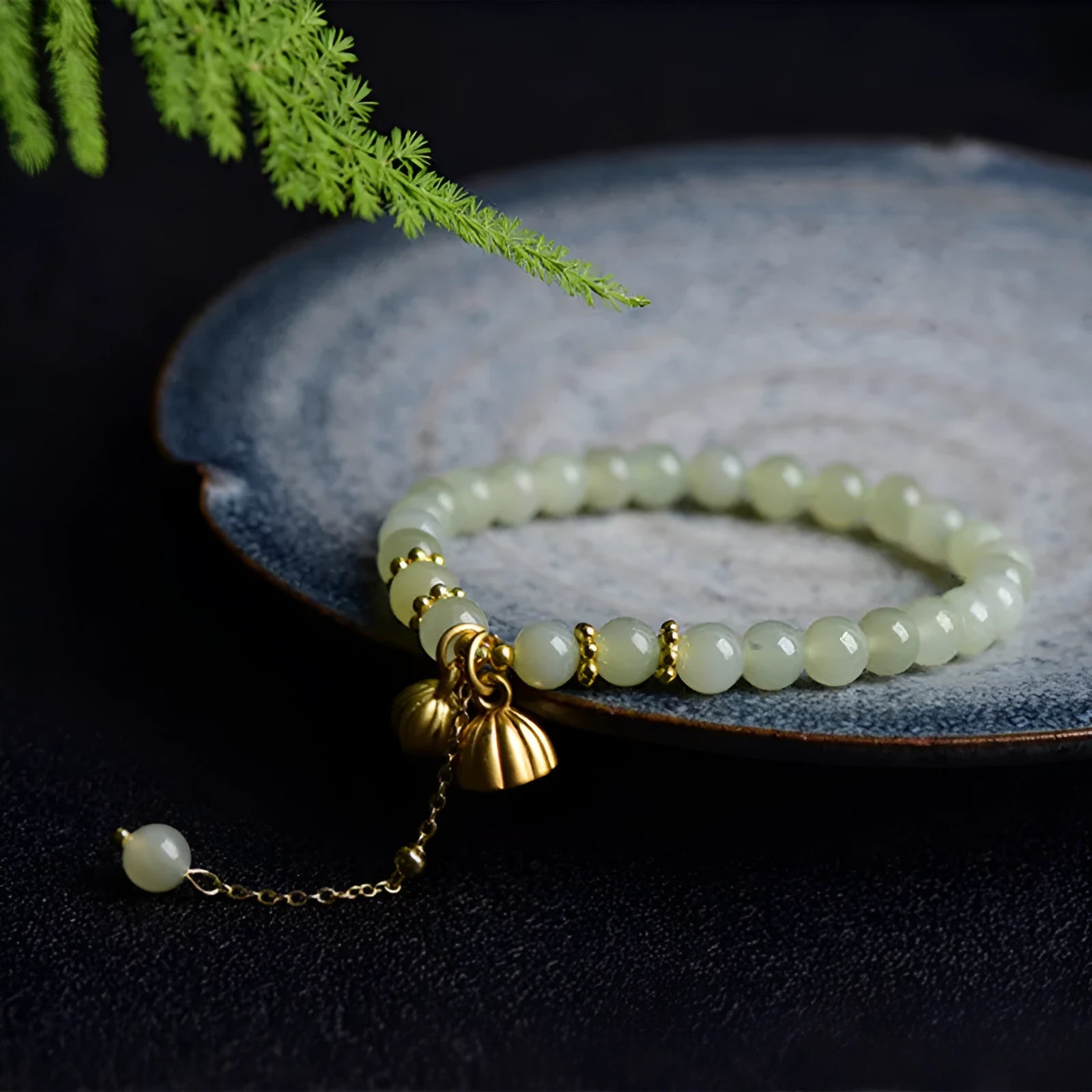 Shihuan natural Hetian Jade bracelet with 6mm beads, constellation pattern and fu character.