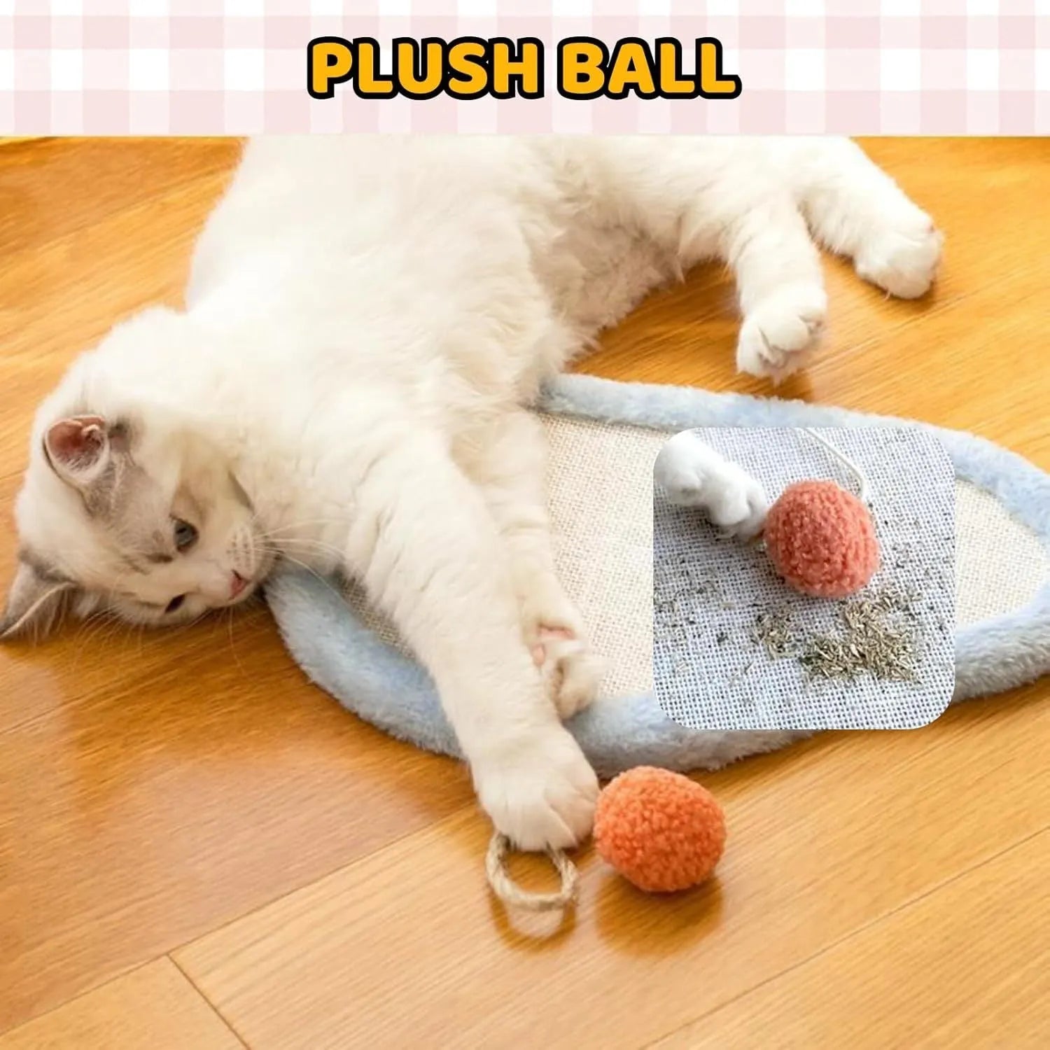 White cat scratching mat with sleeping cat design, natural sisal material, wall mounted or floor use