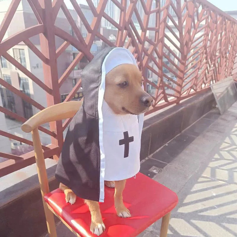 Black and white nun costume for small or medium dog with cloak design