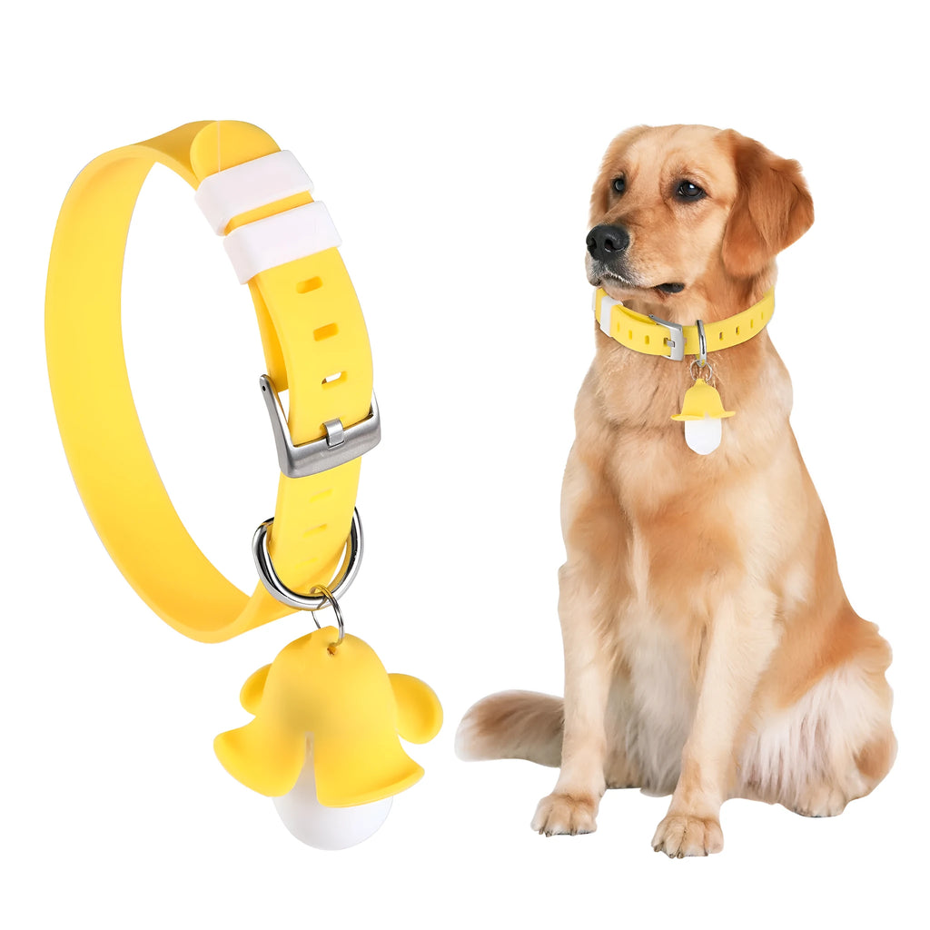 Yellow banana-shaped USB rechargeable dog collar light with LED illumination and geometry patterning