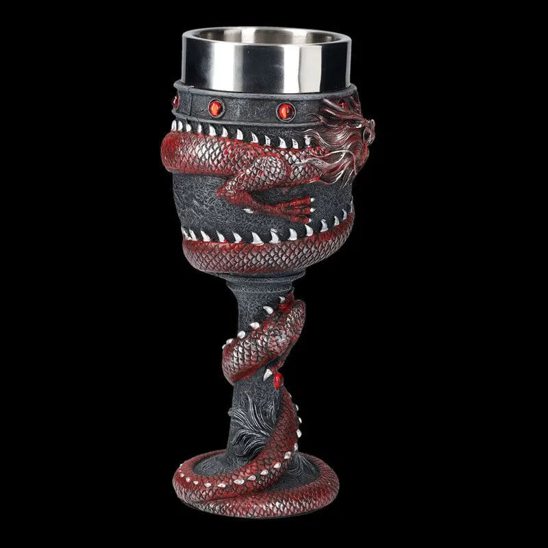 Chinese dragon design red wine glass with 3D stainless steel detailing and 200ml capacity in gold colour