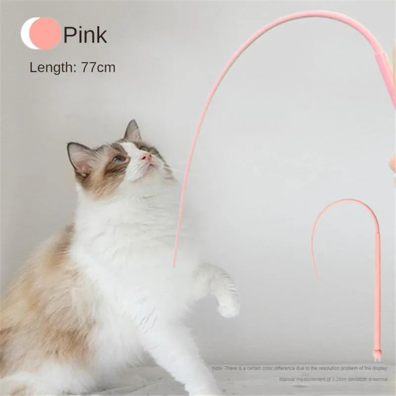 Blue simulated mouse tail cat teaser stick toy with silicone tail and ABS handle for interactive play