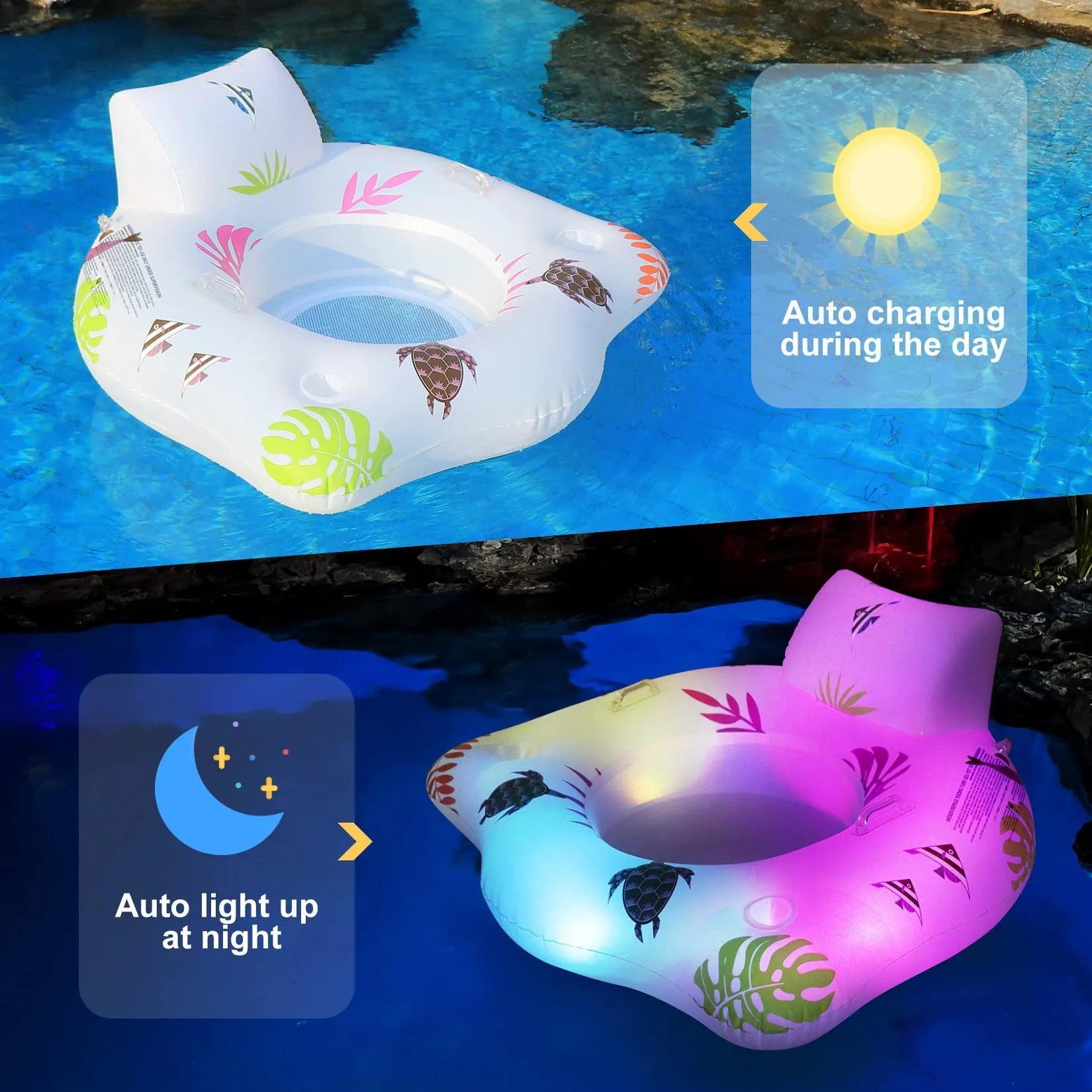 White U-shaped luminous inflatable float seat on water