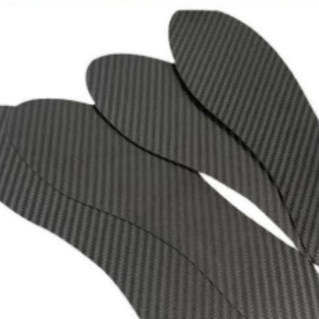 Black 3K carbon fibre running insoles showing full palm design with size and thickness options