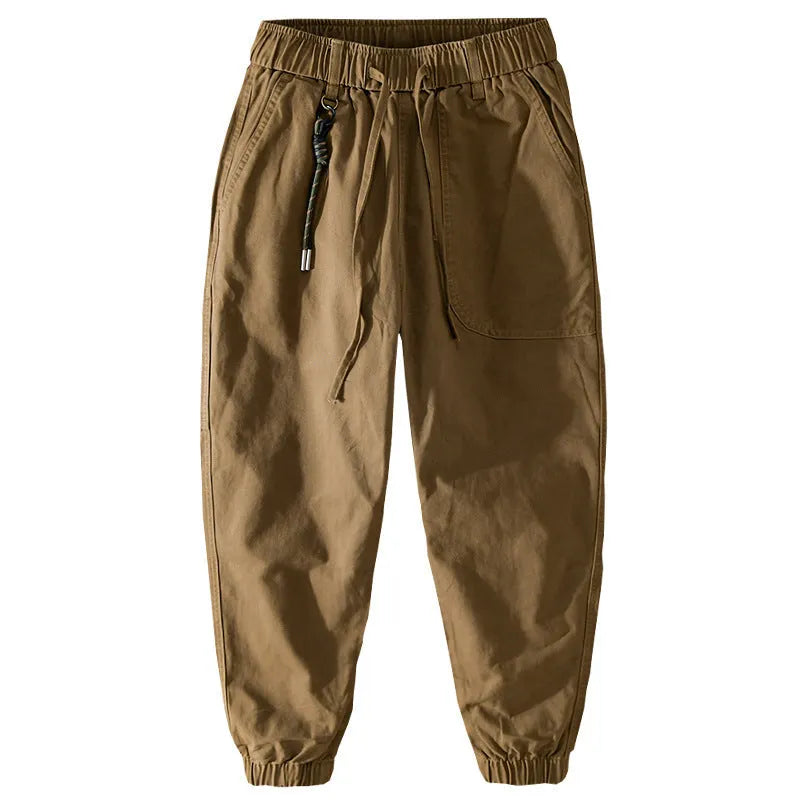 Men's army green cotton drawstring overalls with ankle band design