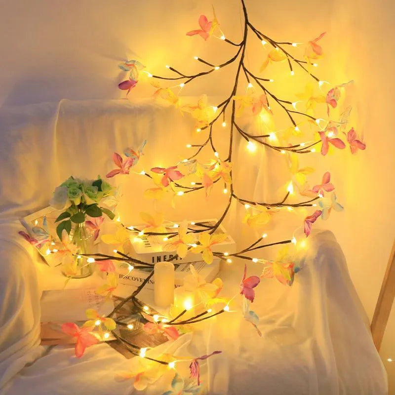 1.8m tall LED butterfly tree rattan lamp with flexible branches and colour-changing lights