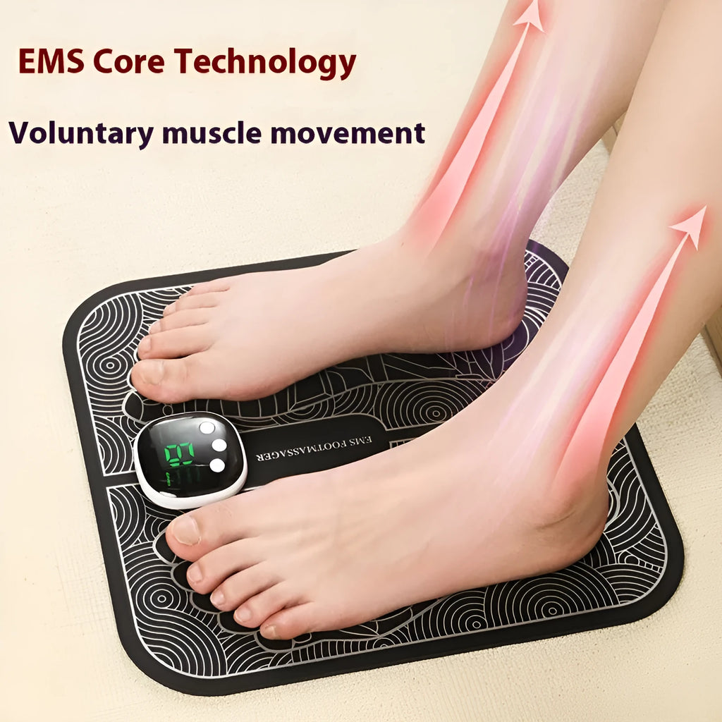 Square USB rechargeable foot massager mat with acupressure nodes in blue, orange, or white colour options