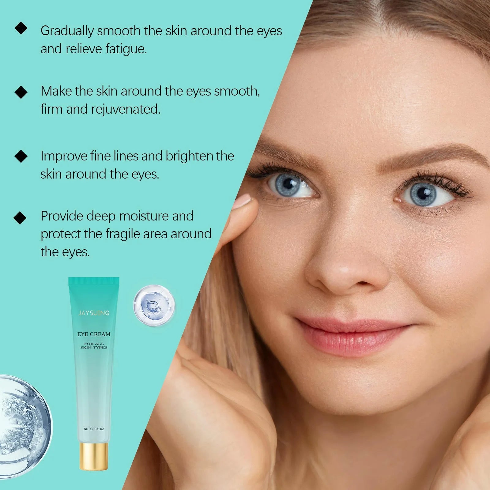 30g glass jar of retinol and hyaluronic acid anti-ageing eye cream