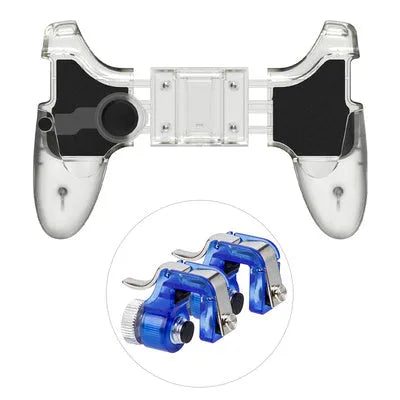 Black mobile phone game controller with plug-in connection and physical buttons