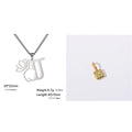 Stainless steel letter necklace with cross chain and gold electroplated pendant.