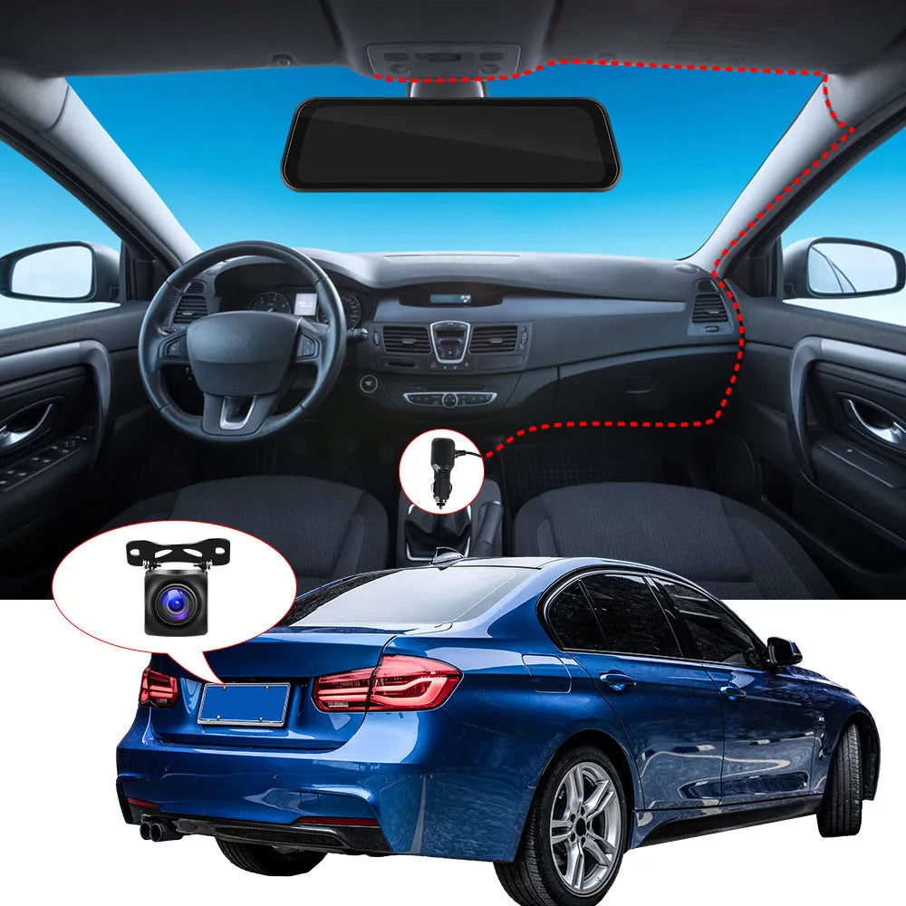 9.66-inch driving recorder rear view mirror with CarPlay Android Auto and dual recording function
