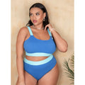 Women's high-waist bikini set in pure colour with split styling and stitching detail